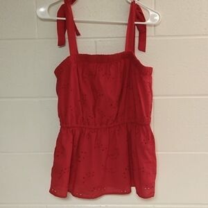 MAURICES, EYELET, SLEEVLESS, SHOULDER TIES, LINED, PEPLUM, TOP